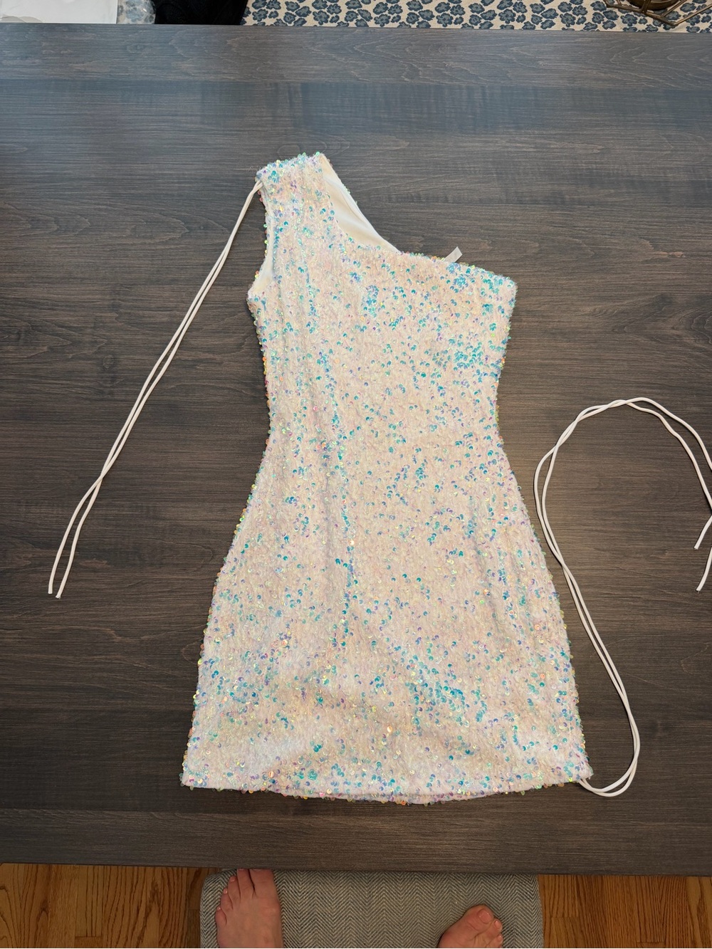 Lucy in the Sky Iridescent White One-Shoulder Sequin Mini Dress - Picture 2 of 6